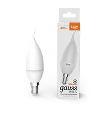 Лампа светодиодная Basic Свеча на ветру 5,5W 400lm 3000K E14 LED 1/10/50  1034116  Gauss