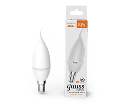 Лампа светодиодная Basic Свеча на ветру 5,5W 400lm 3000K E14 LED 1/10/50  1034116  Gauss