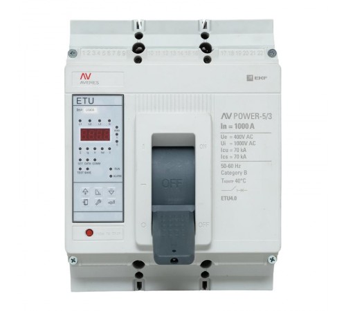 Выключатель автоматический AV POWER-5/3 1000А 70kA ETU4.0 AVERES  mccb-53-1000M-4.0-av  EKF
