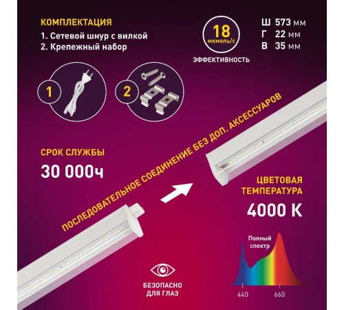 Светильник светодиодный для растений полного спектра FITO-9W-T5-Ra90 (25)  Б0049311  ЭРА