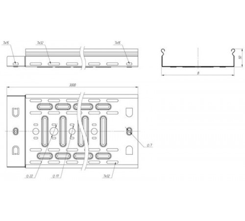 Лоток перф. 50х50х3000-0,55мм  L505001-0,55  EKF