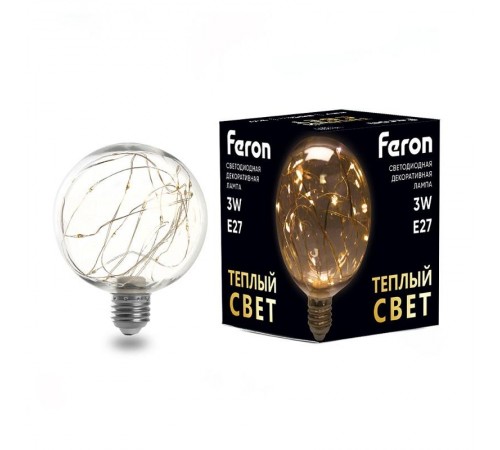 Лампа светодиодная, (3W) 230V E27 2700K G95, LB-382  41677  FERON