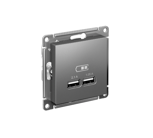 AtlasDesign Сталь Розетка USB, 5В, 1 порт x 2,1 А, 2 порта х 1,05 А, механизм  ATN000933  SE