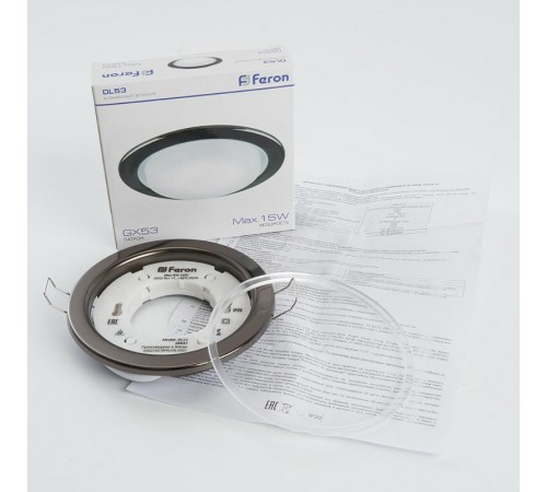 Светильник потолочный встраиваемый под лампу GX53 DL53 15W 230V GX53, без лампы, черный хром  28947  FERON