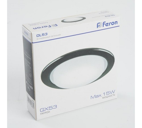 Светильник потолочный встраиваемый под лампу GX53 DL53 15W 230V GX53, без лампы, черный хром  28947  FERON
