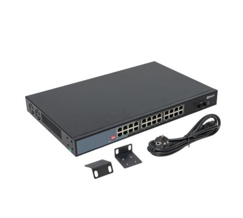 Промышленный неуправляемый коммутатор U-2GX/SFP-24GTP-R, 2 порта 1000Base-X SFP, 24 порта 10/100/1000Base-T(X) RJ45 c PoE, монтаж в 19" стойку TSX TS