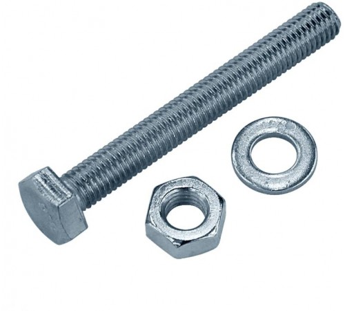 Болт DIN933 с шестигранной головкой оцинк. М10х100 + гайка + шайба (2 шт) - пакет ( 0,15 кг)  136917  Tech-KREP