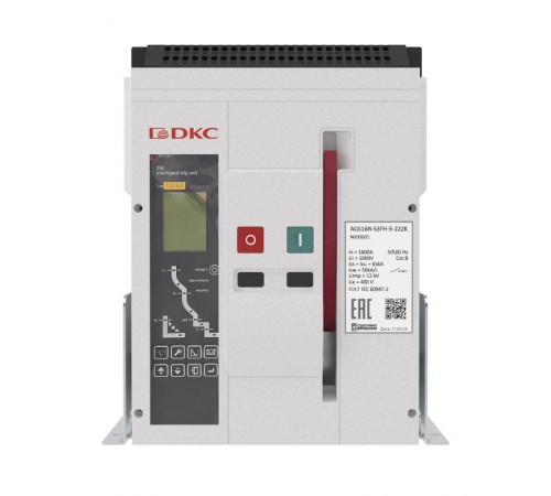 Воздушный авт. выкл. YON AGS12N 3Р 1250 А 65 кА, размер S, расцепитель 3M, фиксированный, упр. 220 В AC, гор. подкл.  AGS12N-S3FH-5-222K  DKC