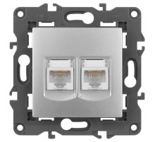 14-3108-03 Розетка 2хRJ45, IP20, алюминий  Б0034310  ЭРА