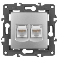 14-3108-03 Розетка 2хRJ45, IP20, алюминий  Б0034310  ЭРА