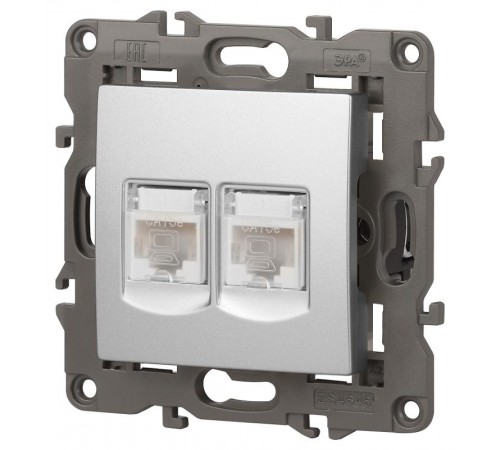 14-3108-03 Розетка 2хRJ45, IP20, алюминий  Б0034310  ЭРА