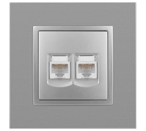 14-3108-03 Розетка 2хRJ45, IP20, алюминий  Б0034310  ЭРА