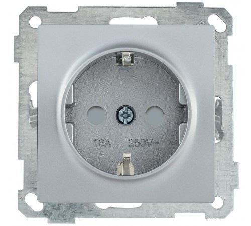 BOLERO серебряный Розетка с/з со шторками 16А РС14-1-0-Б  ERB14-K23-16  IEK