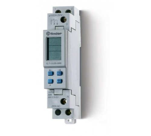 Реле времени цифровое недельное; программируется ПК (012.00); монтаж на рейку 35мм; 1СO 16A; питание 230В АC  127182300000  Finder