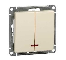 W59 Слоновая кость Выключатель 2-клавишный с подсветкой 10АХ  VS510-251-2-86  SE