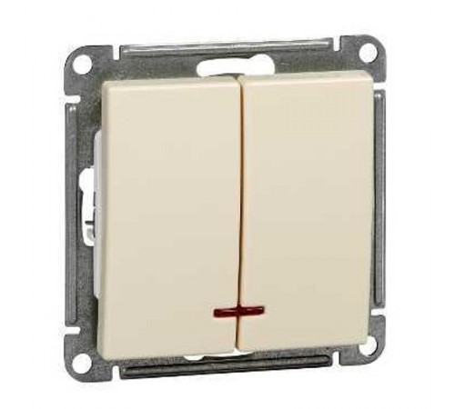 W59 Слоновая кость Выключатель 2-клавишный с подсветкой 10АХ  VS510-251-2-86  SE
