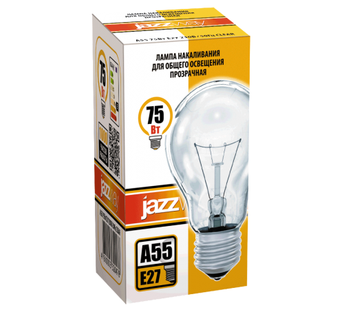 Лампа накаливания ЛОН  75Вт Е27 240В A55 clear (Б 230-75-5)  3320478  Jazzway