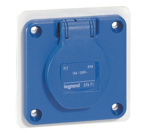 Встраиваемая розетка бытового назначения - P17 Tempra Pro - французский стандарт - со шторками - синий  057671  Legrand