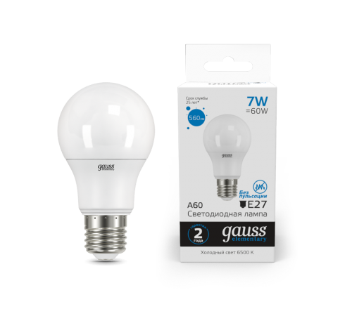Лампа светодиодная LED Elementary A60 7W E27 560lm 6500K  23237A  Gauss