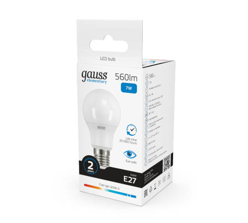 Лампа светодиодная LED Elementary A60 7W E27 560lm 6500K  23237A  Gauss