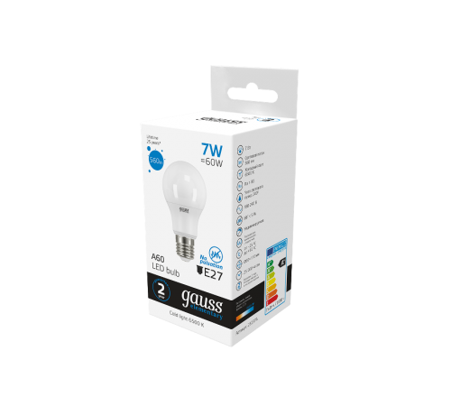 Лампа светодиодная LED Elementary A60 7W E27 560lm 6500K  23237A  Gauss