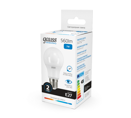 Лампа светодиодная LED Elementary A60 7W E27 560lm 6500K  23237A  Gauss