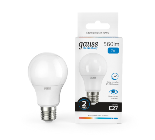 Лампа светодиодная LED Elementary A60 7W E27 560lm 6500K  23237A  Gauss