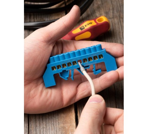 Шина "0" N 63.10 нейлоновый корпус на DIN-рейку (латунь) синий EKF PROxima  sn0-63-10-dn  EKF