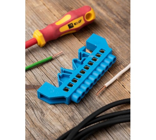 Шина "0" N 63.10 нейлоновый корпус на DIN-рейку (латунь) синий EKF PROxima  sn0-63-10-dn  EKF