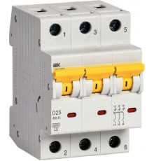 Выключатель автоматический трехполюсный ВА47-60МА без тепл. расцеп. 3P 25А 6кА D  MVA33-3-025-D  IEK