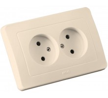 Розетка скрытой установки, двухместная, со шторками, цвет слоновая кость  РС16-342-01  HEGEL