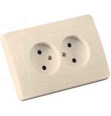 Розетка скрытой установки, двухместная, со шторками, цвет слоновая кость  РС16-342-01  HEGEL