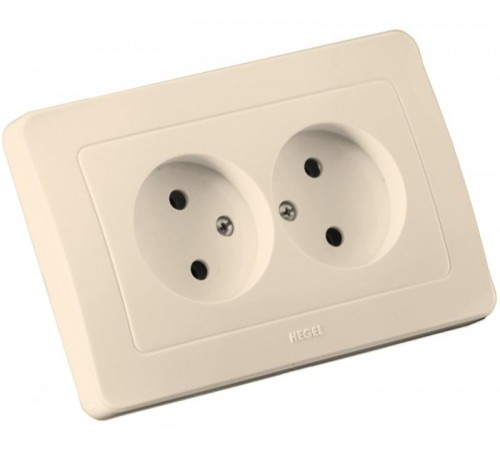 Розетка скрытой установки, двухместная, со шторками, цвет слоновая кость  РС16-342-01  HEGEL