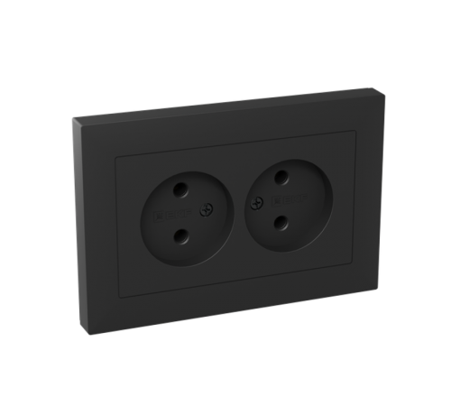 Механизм розетки двойной, 16А, без заземления, без шторок, с рамкой, чёрный Эпика EKF  UP1-SOB-200  EKF