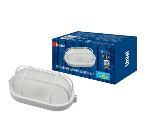 Светильник пылевлагозащищенный для ЖКХ под лампу Е27 UWL-O02 100W/E27 IP54 WHITE Овал/Решетка  UL-00006774  Uniel