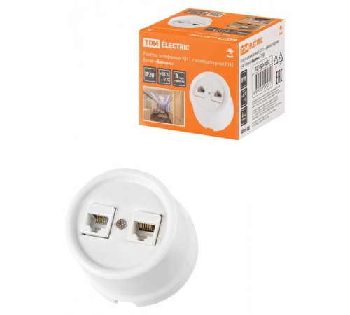 Розетка телефонная RJ11 + компьютерная RJ45 белая "Болонь"  SQ1820-0052  TDM