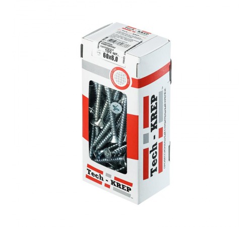 Саморезы универсальные 60х6,0 мм (100 шт) оцинкованные - коробка с окном ( 0,748 кг)  102208  Tech-KREP