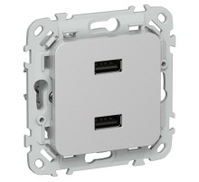 FLITE Розетка USB A+A 2,1А РЮ-2-ФлА алюминий  FI-U21-D31-K47  IEK