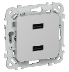 FLITE Розетка USB A+A 2,1А РЮ-2-ФлА алюминий  FI-U21-D31-K47  IEK