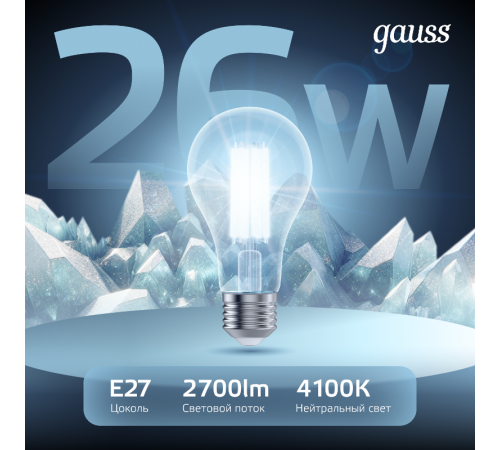 Лампа светодиодная Filament А70 26W 2700lm 4100К Е27 LED 1/10/40  102902226  Gauss