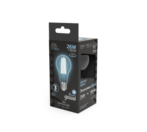 Лампа светодиодная Filament А70 26W 2700lm 4100К Е27 LED 1/10/40  102902226  Gauss