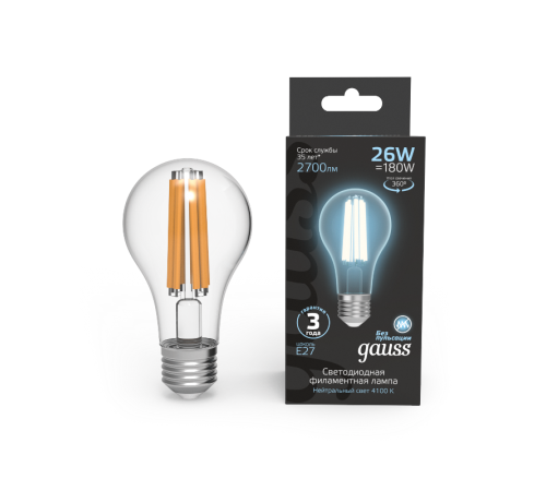 Лампа светодиодная Filament А70 26W 2700lm 4100К Е27 LED 1/10/40  102902226  Gauss