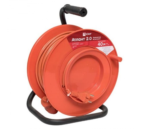 Удлинитель на катушке "Атлант 2.0" 1 гнездо 40м без заземления ПВС 2*0,75 6А/1,3кВт PROxima  UKA02-06-275-1-40  EKF