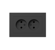 Механизм розетки двойной, 16А, без заземления, без шторок, с рамкой, чёрный Эпика EKF  UP1-SOB-200  EKF