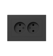 Механизм розетки двойной, 16А, без заземления, без шторок, с рамкой, чёрный Эпика EKF  UP1-SOB-200  EKF