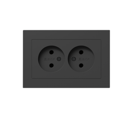 Механизм розетки двойной, 16А, без заземления, без шторок, с рамкой, чёрный Эпика EKF  UP1-SOB-200  EKF