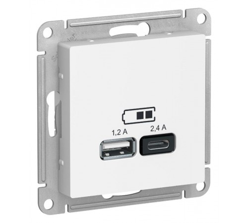 AtlasDesign Белый USB Розетка A+С, 5В/2,4 А, 2х5В/1,2 А, механизм  ATN000139  SE