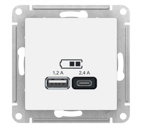 AtlasDesign Белый USB Розетка A+С, 5В/2,4 А, 2х5В/1,2 А, механизм  ATN000139  SE