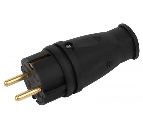 Вилка каучуковая c заземлением 16А IP44 прямая черная VX10-B-IP44  Б0055414  ЭРА снято с производства, аналог:Б0069321