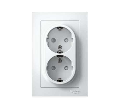AtlasDesign Белый Розетка 2-ая с заземлением, со шторками, 16А, (в сборе с рамкой)  ATN000126  SE